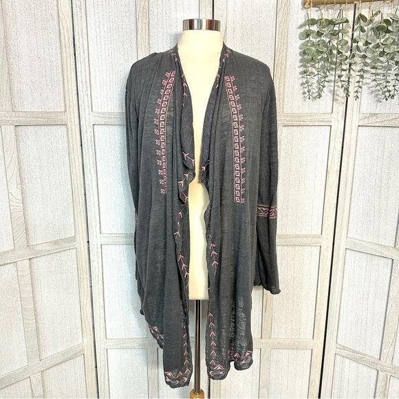 Haute Project Los Angeles Gray Pink Boho Waterfall Cardigan Sweater Tribal Large - Picture 1 of 8